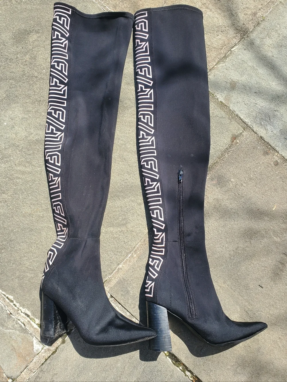 LF Black Over The Knee LF Logo Graphic Boots Heel Size 6M